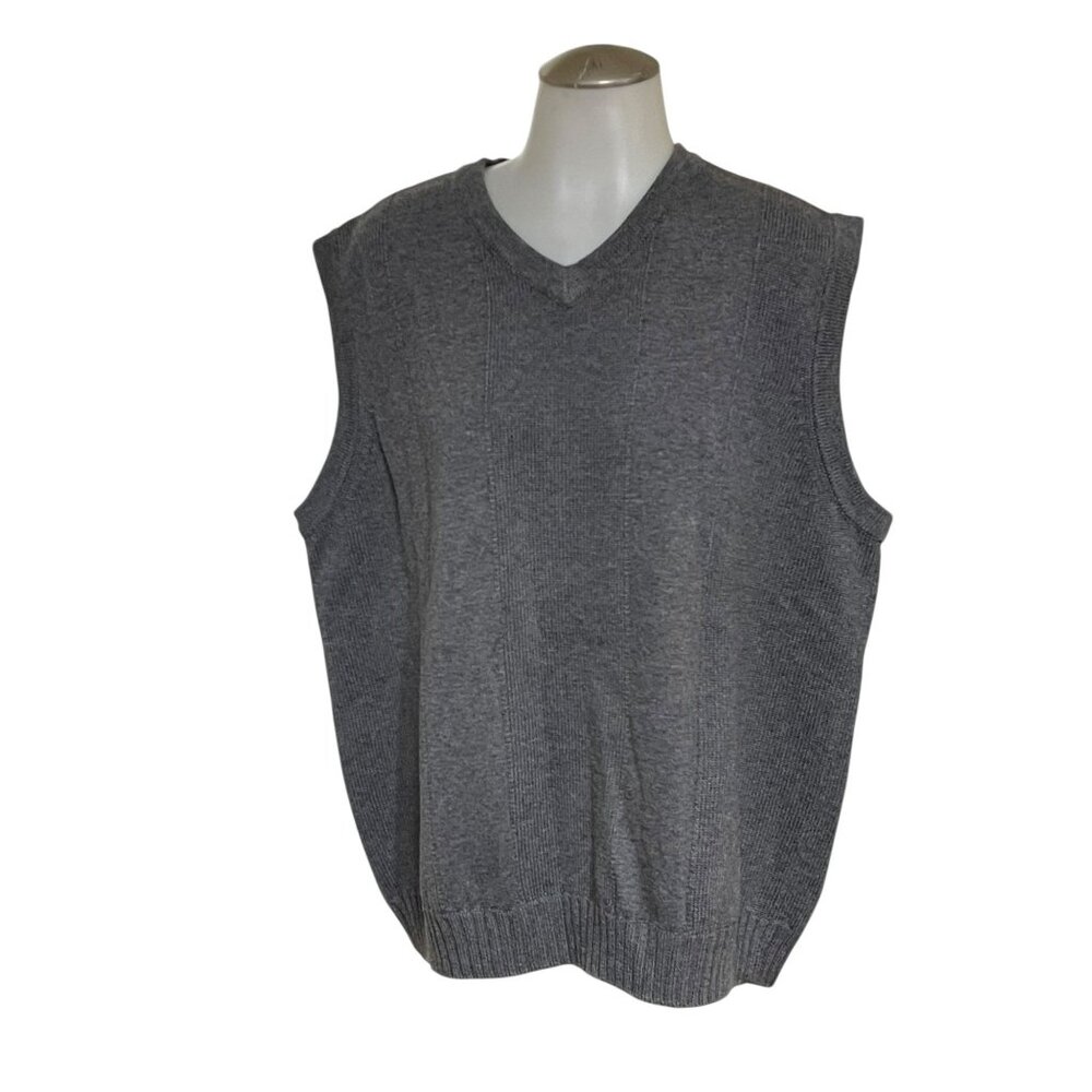 Roundtree & Yorke Mens Gray‎ V-Neck Sweater Vest L 100% Cotton